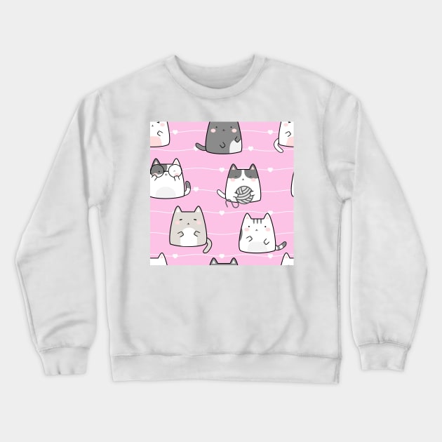 Kawaii Cute Cats Pattern Pink Crewneck Sweatshirt by chimmychupink